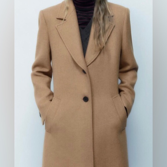 Zara Taupe Brown Fitted Wool Blend Coat - Picture 4 of 14